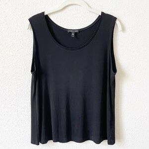 Eileen Fisher Stretch Silk Jersey Scoop Neck Top Black Medium Luxury Minimalist